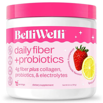 BelliWelli Daily Fiber + Probiotics - Strawberry Lemonade Flavored, 16 Servings