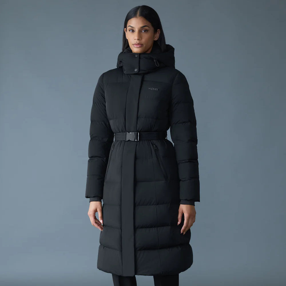 Mackage CORALIA-CITY Recycled Down Coat with Storm Visor and Belt