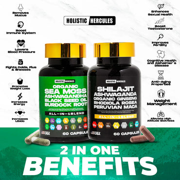 Holistic Hercules Shilajit Caps & Sea Moss Blend, 60 Capsules - 2 Pack
