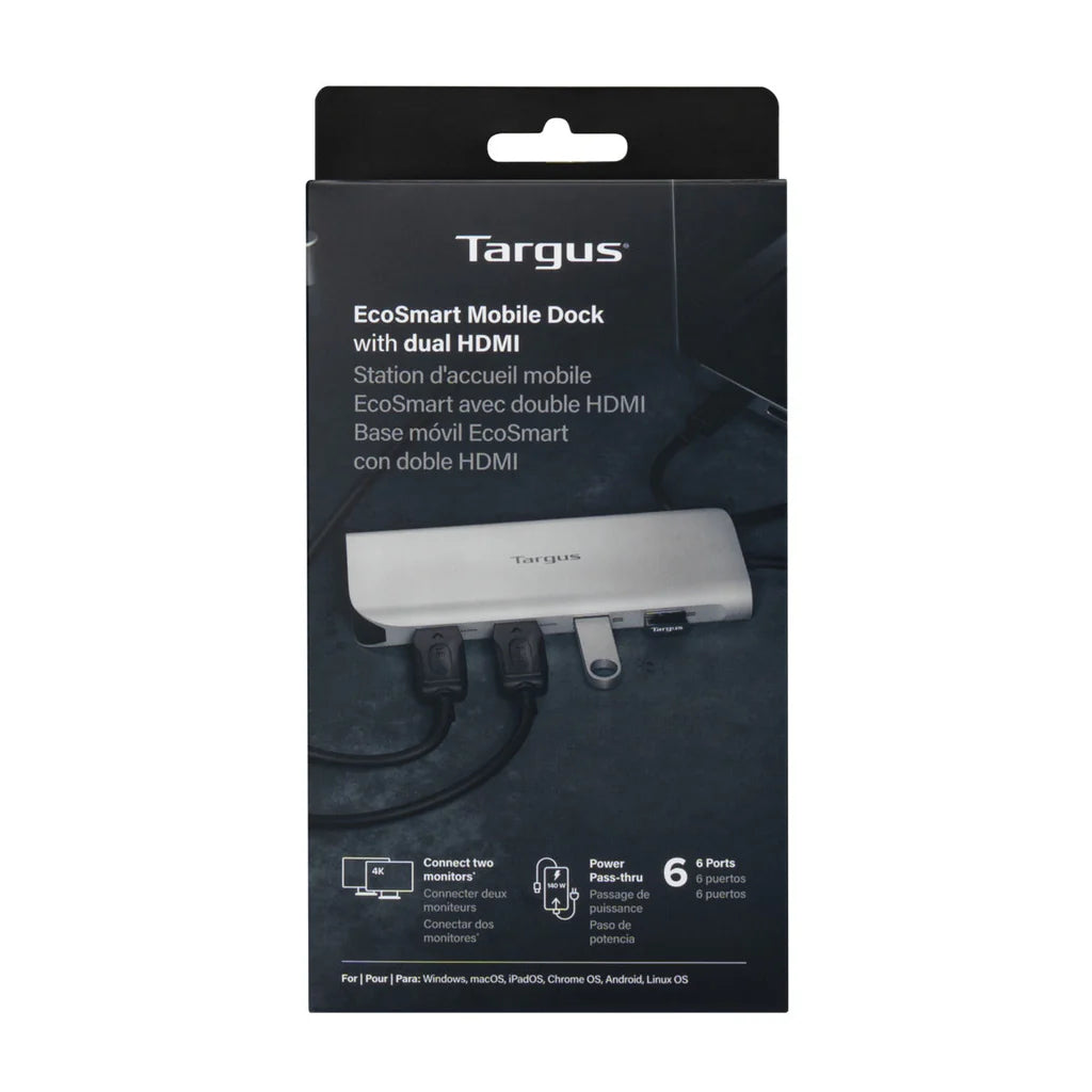 Targus USB-C Alt. Mode Dual 4K HDMI Multi-port Mobile Dock with 140W EPR Pass-Thru