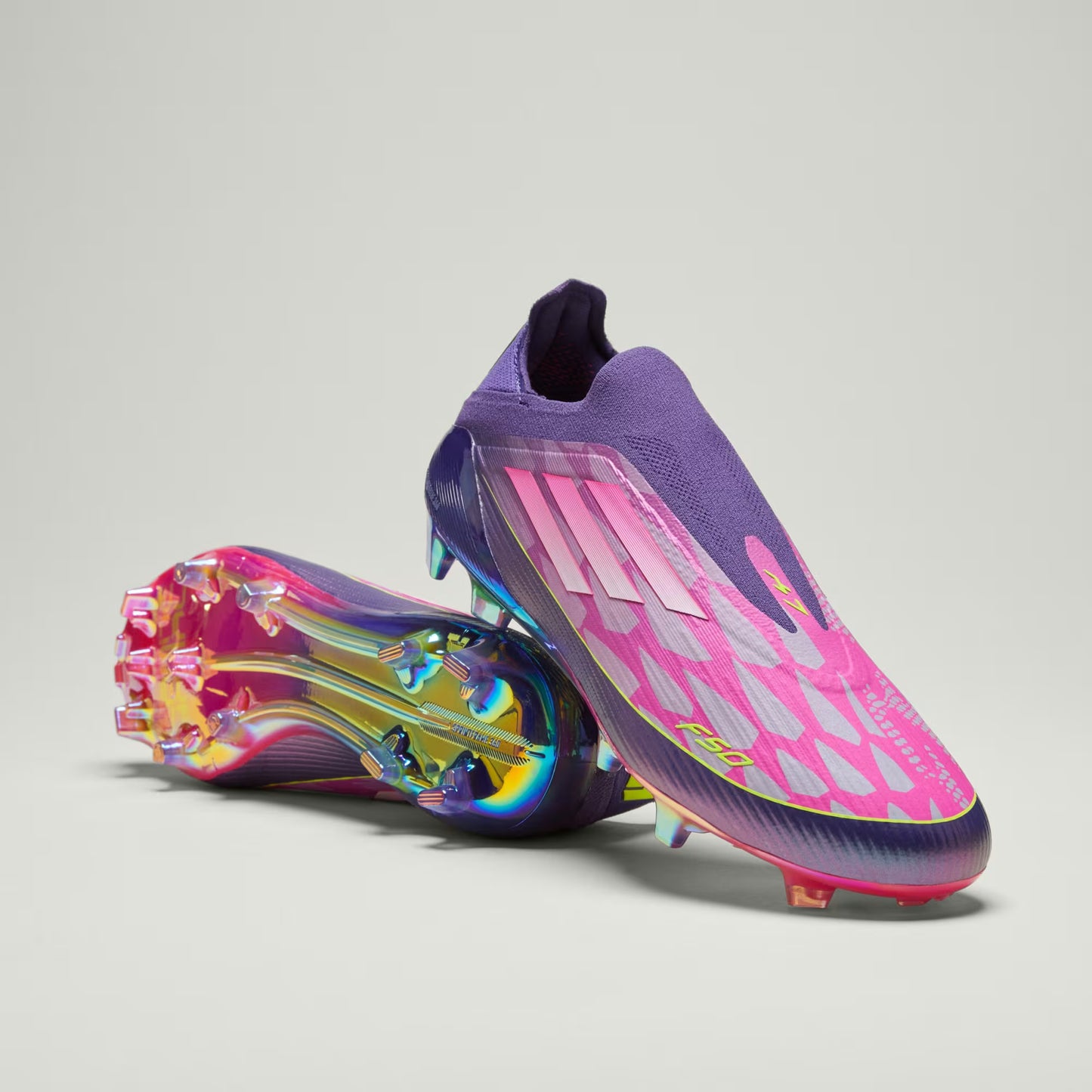 Adidas F50 Elite LY Laceless Firm Ground Cleats - Purple / Cloud White / Lucid Lemon