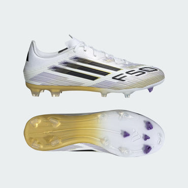 Adidas F50 League Firm/Multi-Ground Cleats - Cloud White / Core Black / Gold Metallic