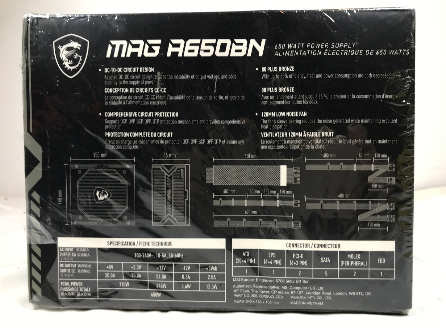 MSI MAG A650BN 650W 80+ Bronze ATX PSU Power Supply