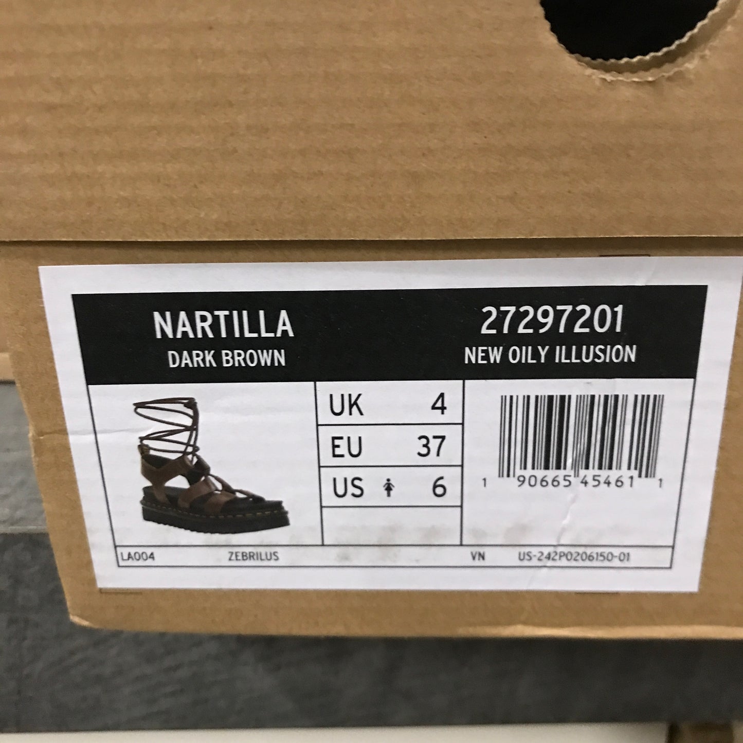Dr. Martens Nartilla Illusion Leather Gladiator Sandals - Dark Brown New Oily Illusion