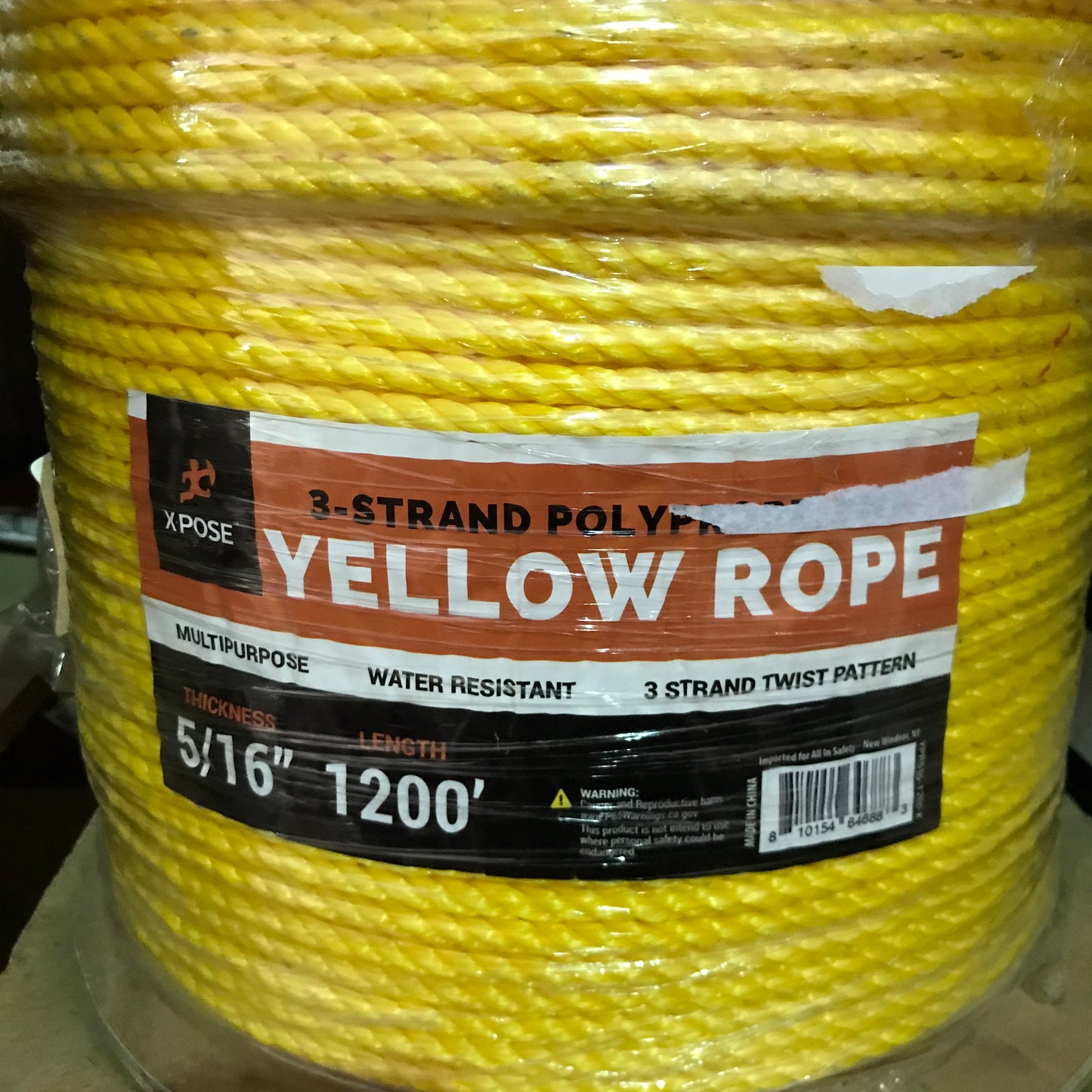Xpose Yellow Twisted Polypropylene Rope, 5/16" Thickness x 1200' Length