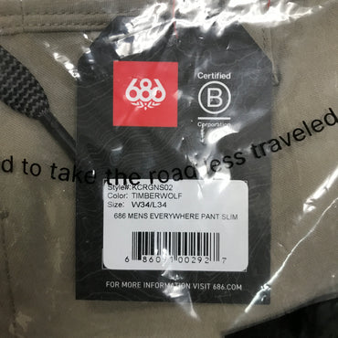 686 Men's Everywhere Pant Slim Fit - Timberwolf