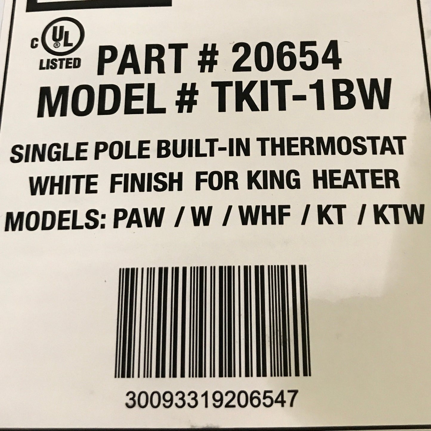 King Electric - Single Pole Built-In Thermostat for King Heater