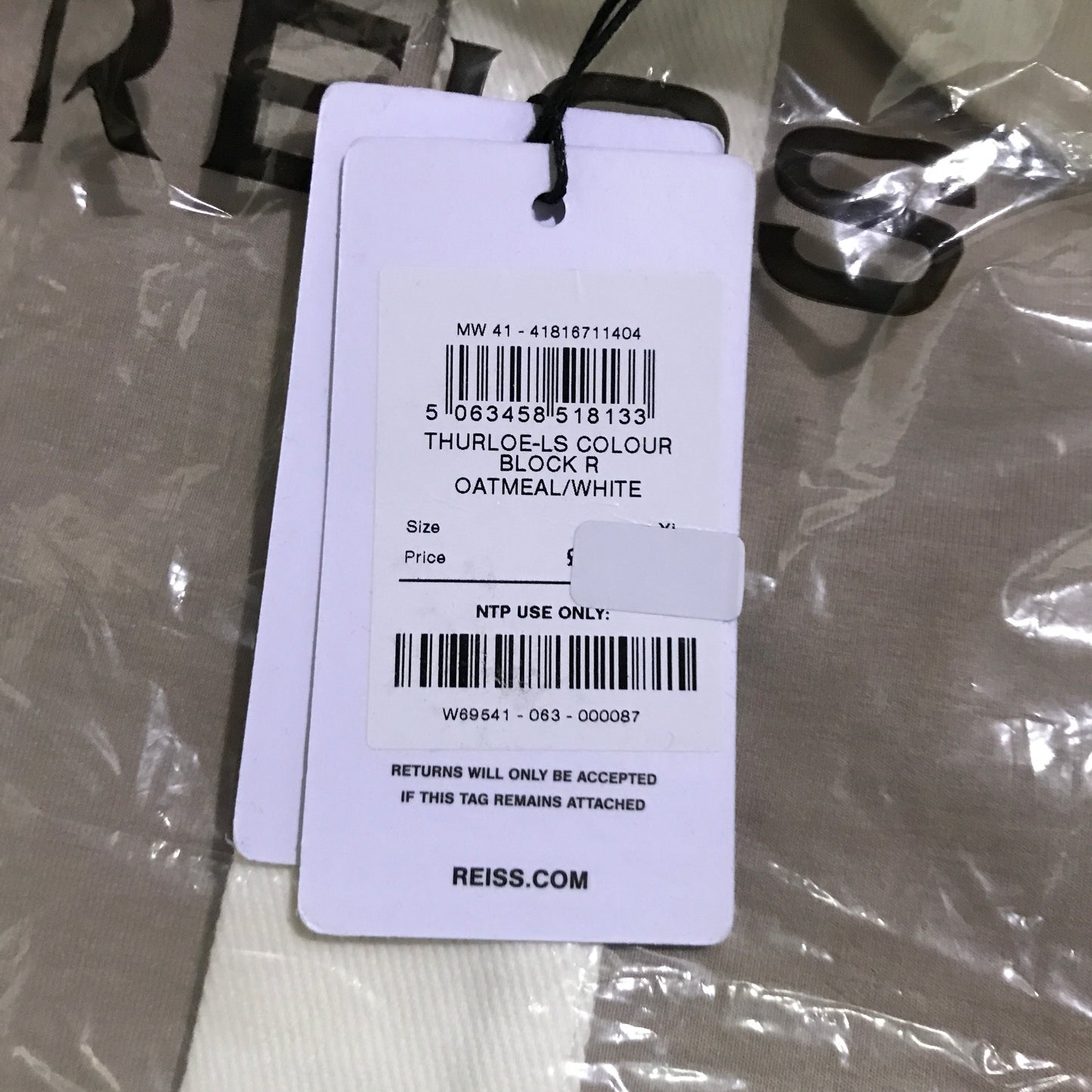 Reiss Thurloe Colour Block Rugby Shirt in Oatmeal/White