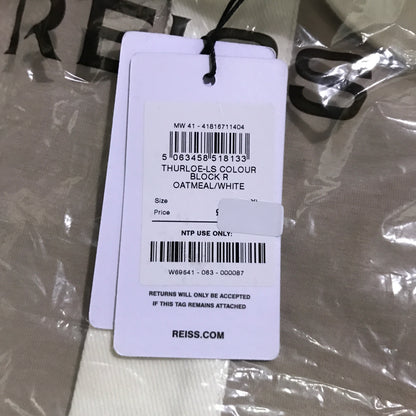 Reiss Thurloe Colour Block Rugby Shirt in Oatmeal/White