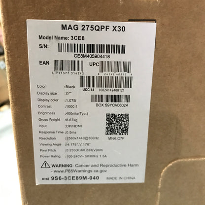MSI - MAG 275QPF X30 27" QHD 300Hz 1ms Adaptive Sync Gaming Monitor - Black