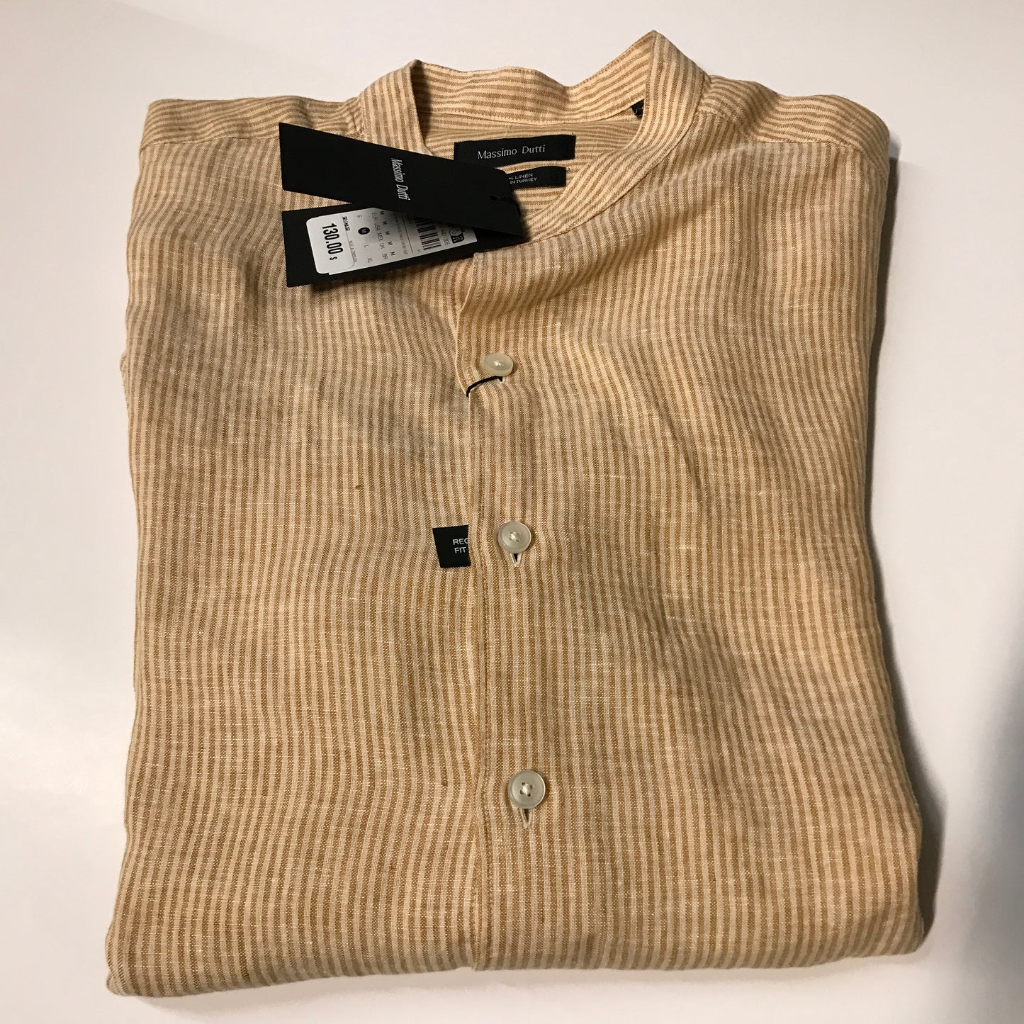 Massimo Dutti Men's Striped Linen Button-Up Shirt - Beige