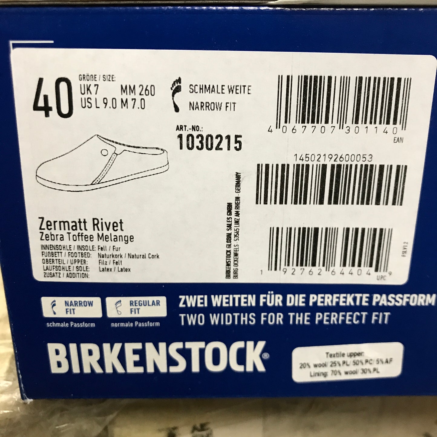 Birkenstock Zermatt Wool Felt - Zebra Toffee