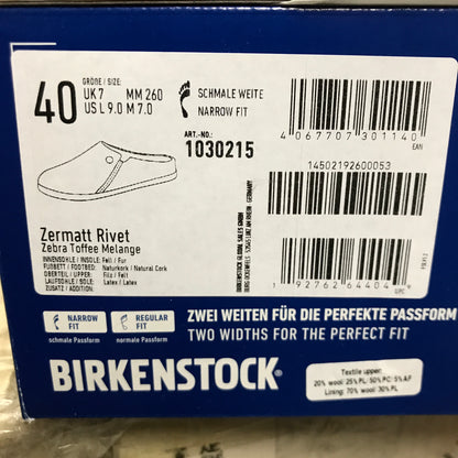 Birkenstock Zermatt Wool Felt - Zebra Toffee