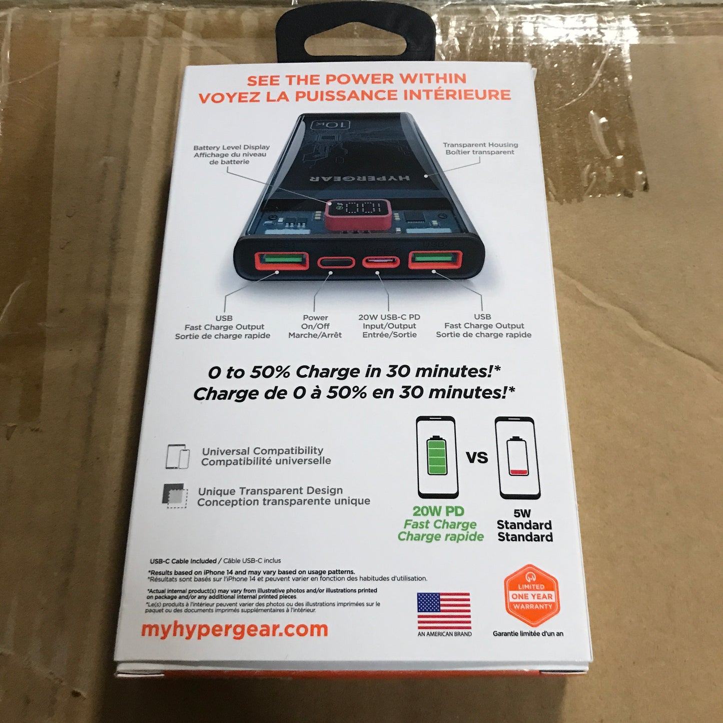 HyperGear 10,000mAh ClearCharge Transparent Fast Charge Power Bank with 20W USB-C PD - 2 Pack