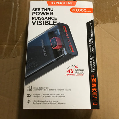 HyperGear 20,000mAh ClearCharge XL Transparent Fast Charge Power Bank with 20W USB-C PD