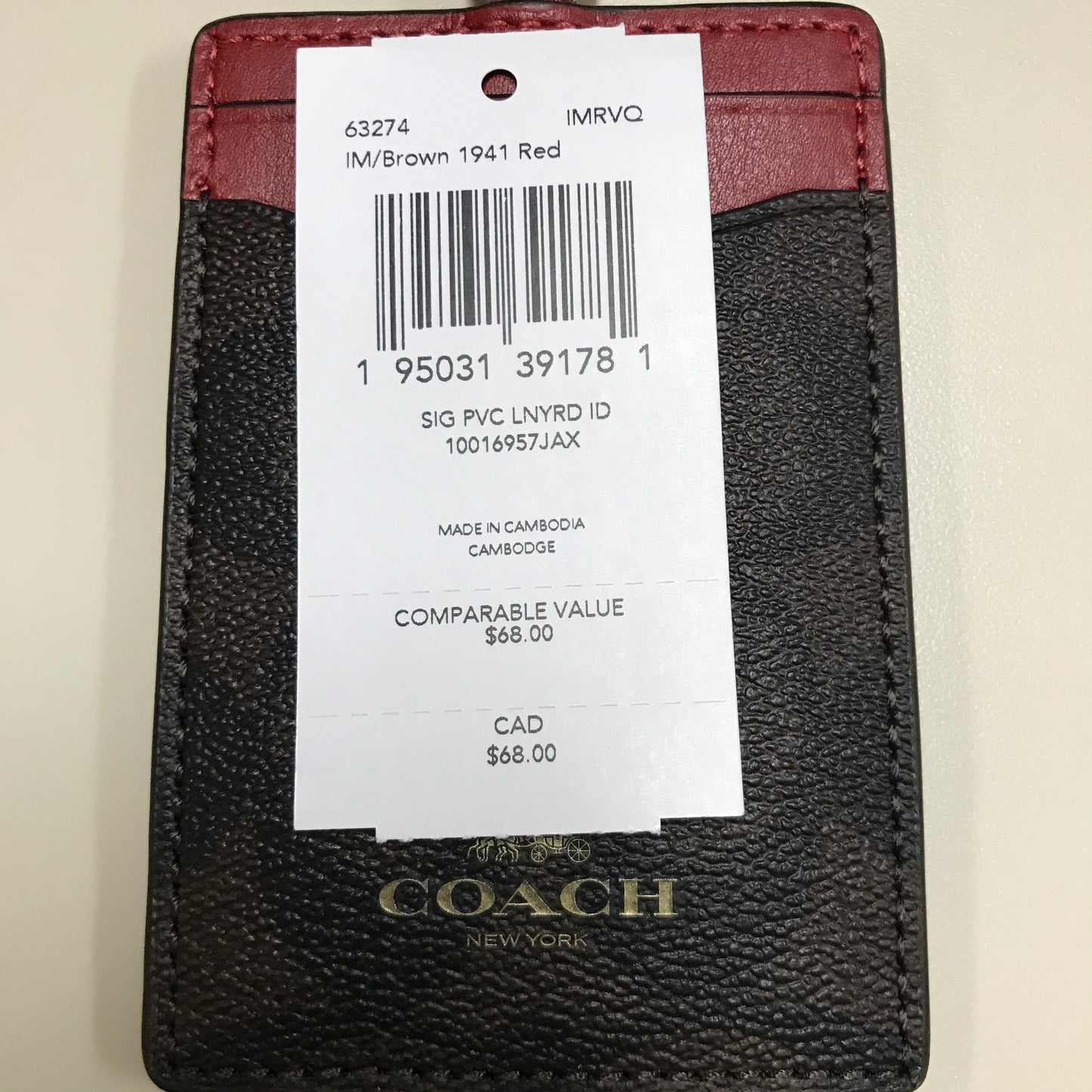 Coach Id Lanyard in Signature Canvas - Brown/Red