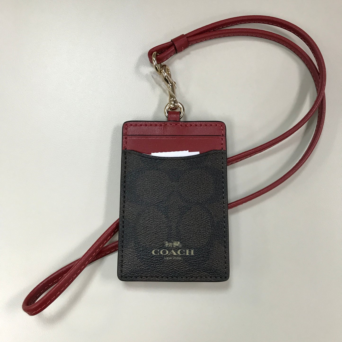 Coach Id Lanyard in Signature Canvas - Brown/Red