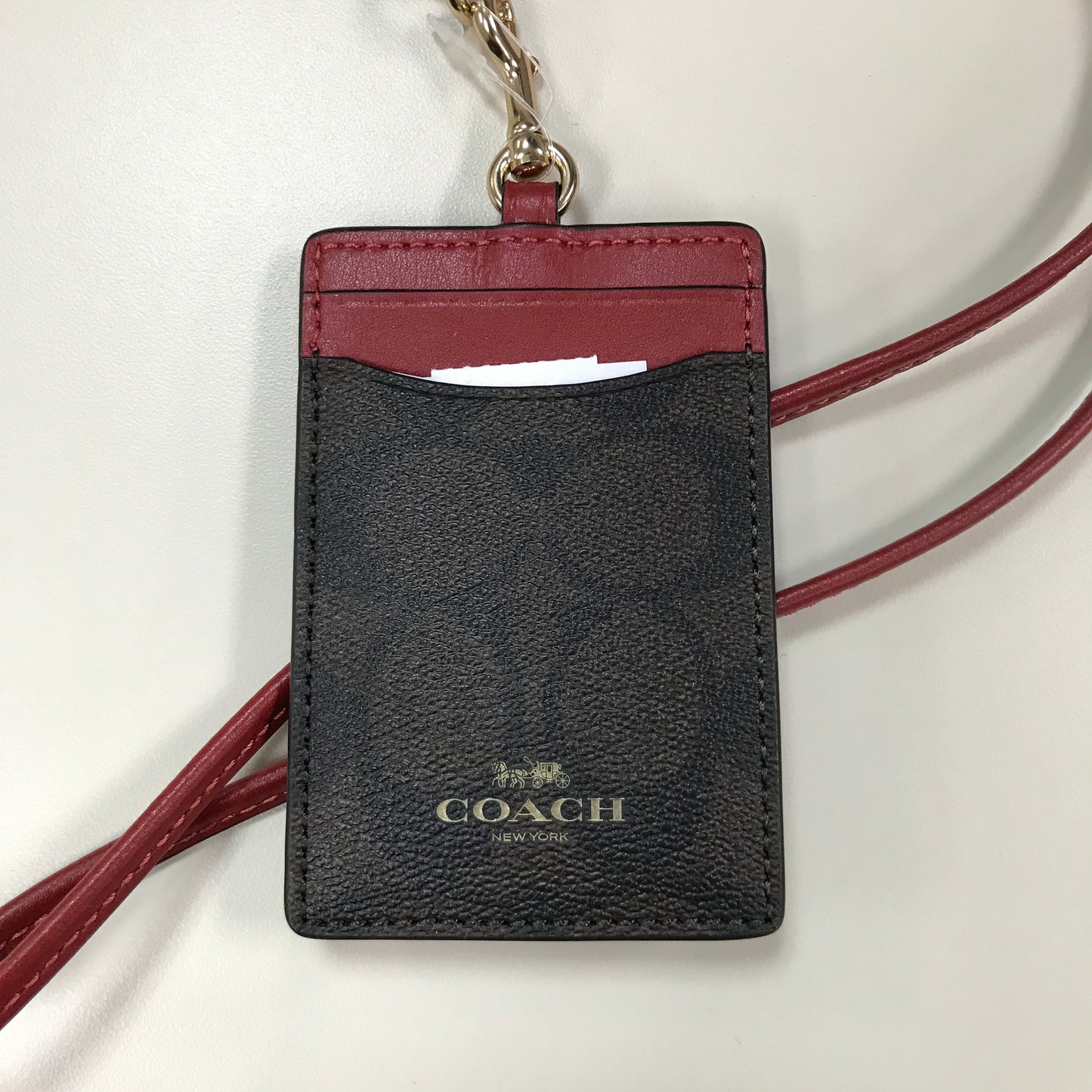 Coach Id Lanyard in Signature Canvas - Brown/Red