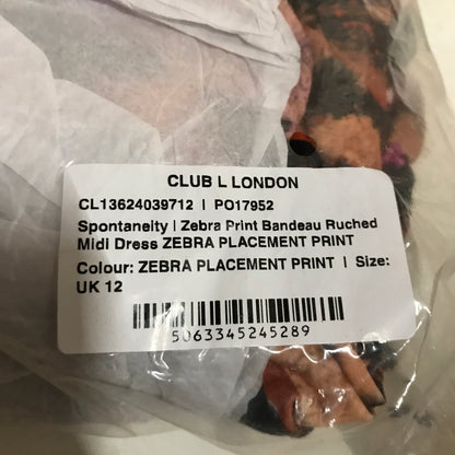 Club L London Spontaneity Zebra Print Bandeau Ruched Midi Dress