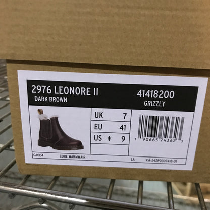 Dr. Martens 2976 Leonore II Faux Fur Lined Grizzly Leather Chelsea Boots - Dark Brown Grizzly