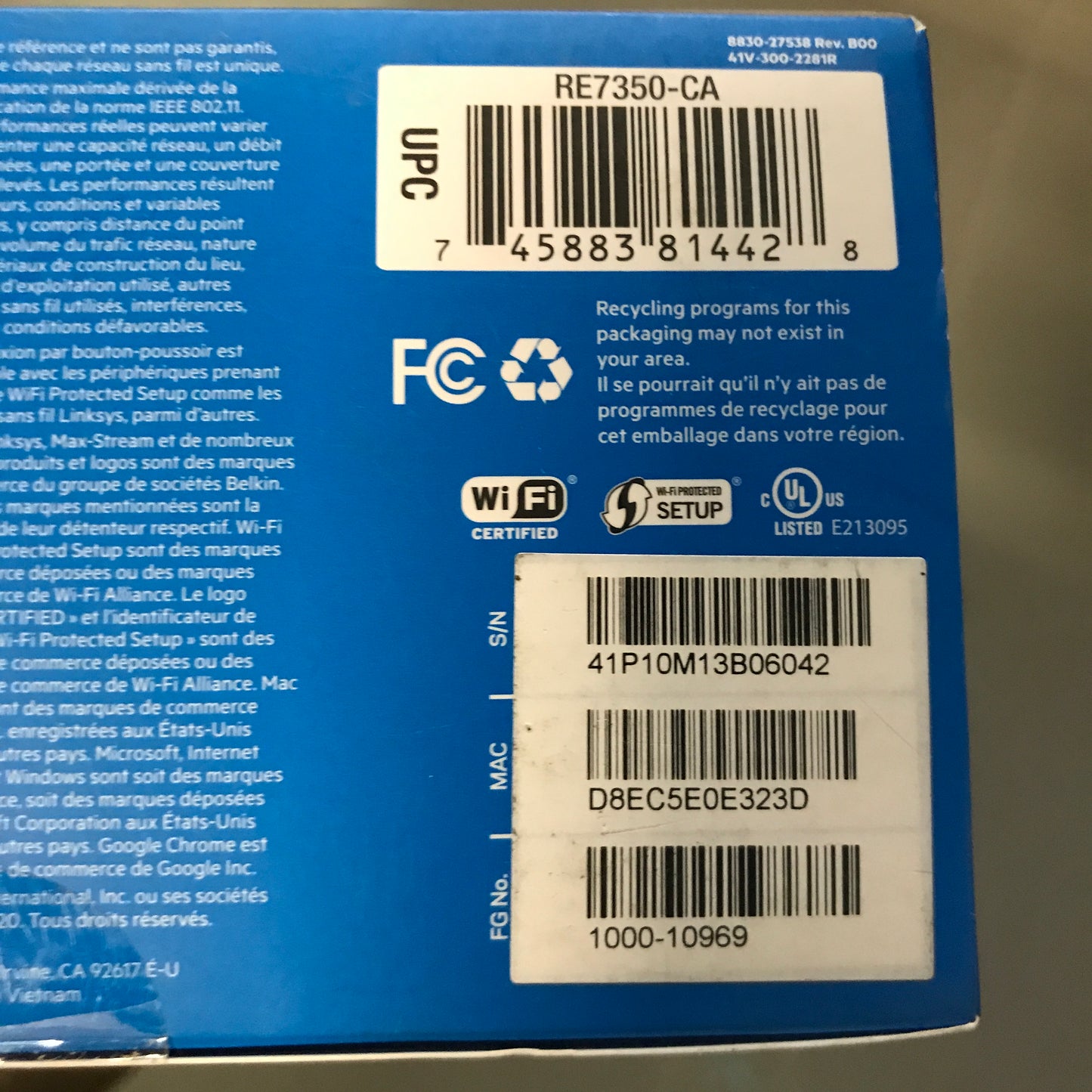 Linksys RE7350 Wifi 6 Range Extender, AX1800