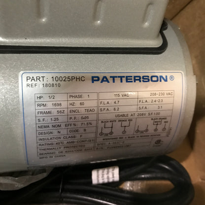Patterson Part 10025PHC 1/2 HP Single Phase Replacement Motor - PICK UP ONLY