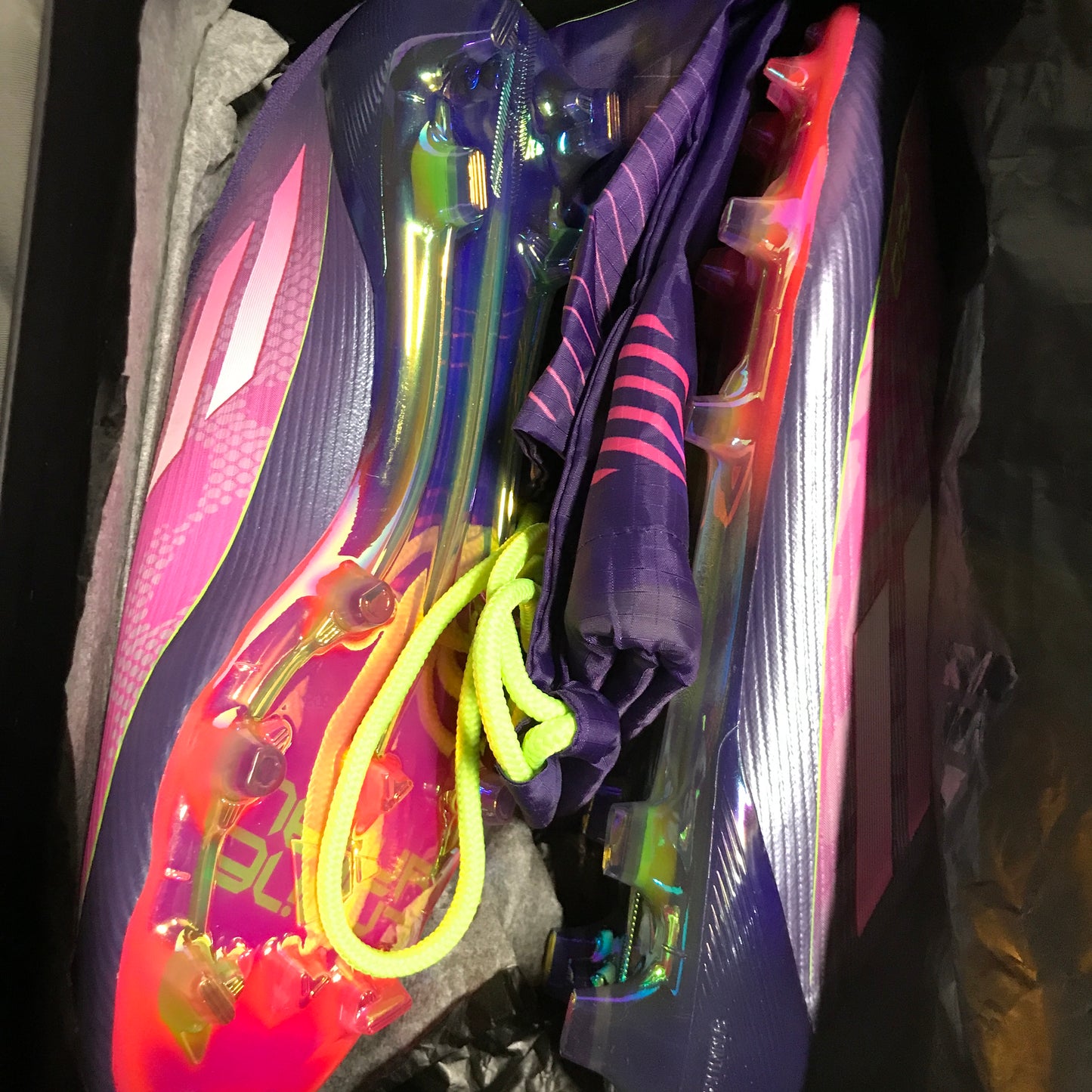 Adidas F50 Elite LY Laceless Firm Ground Cleats - Purple / Cloud White / Lucid Lemon
