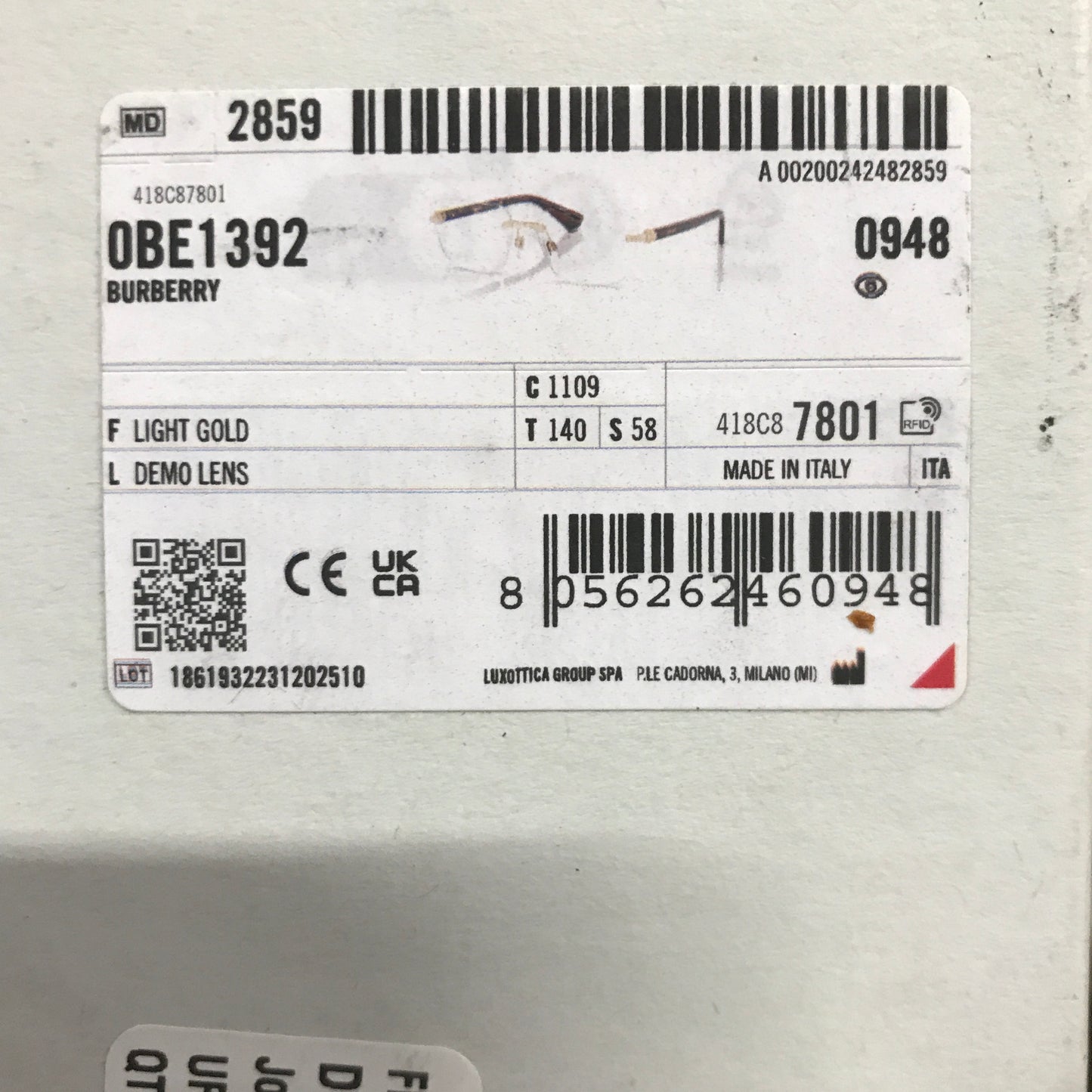Burberry BE1392 Glasses - Light Gold Frame