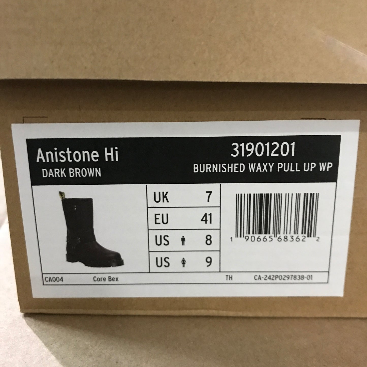 Dr. Martens Anistone Hi Leather Biker Boots - Dark Brown Burnished Waxy Pull Up WP