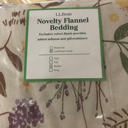L.L.Bean Birch Floral Flannel Comforter Cover Collection - Queen