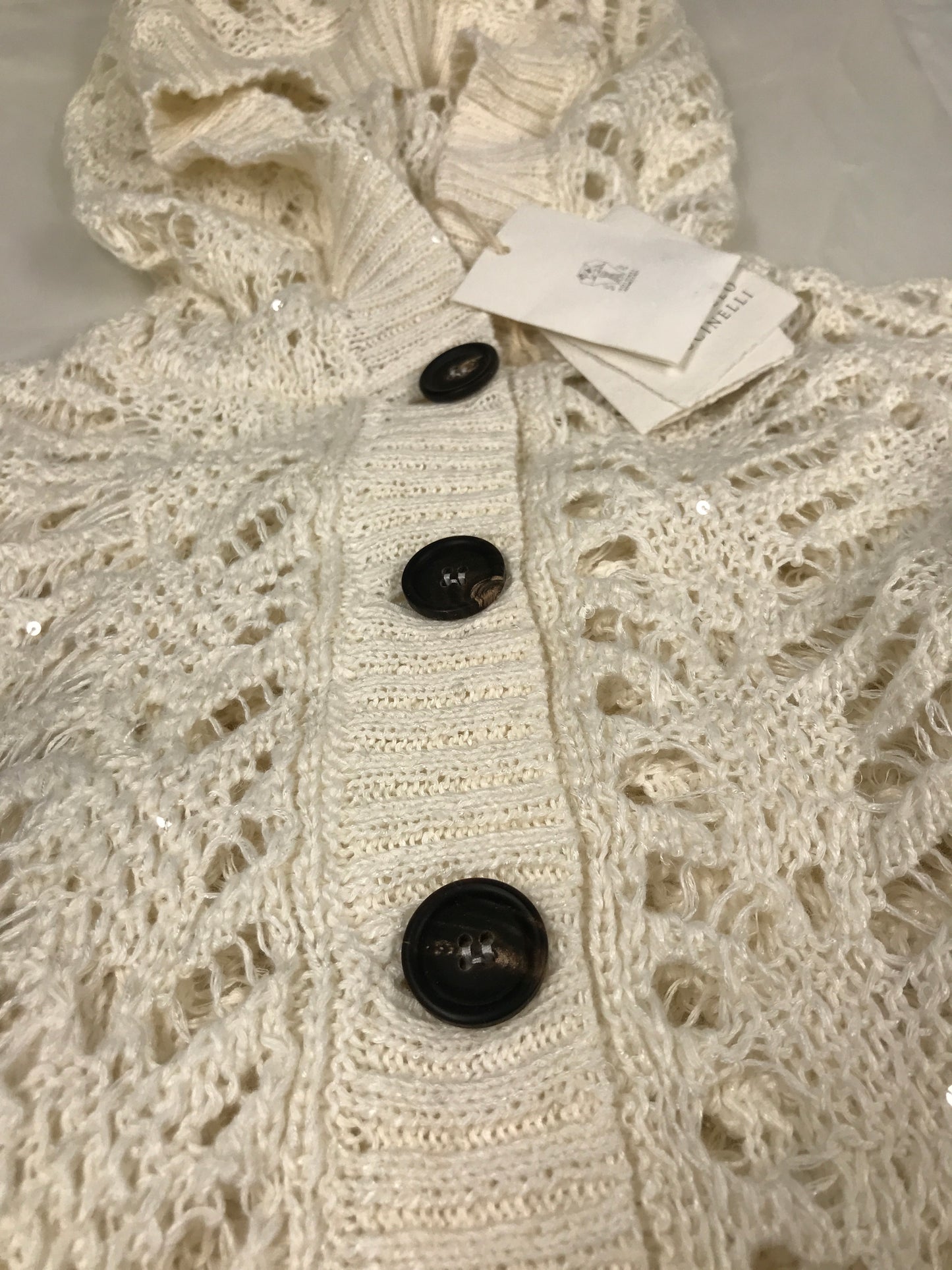 Brunello Cucinelli Foliage lace hooded cardigan in linen and silk diamond yarn