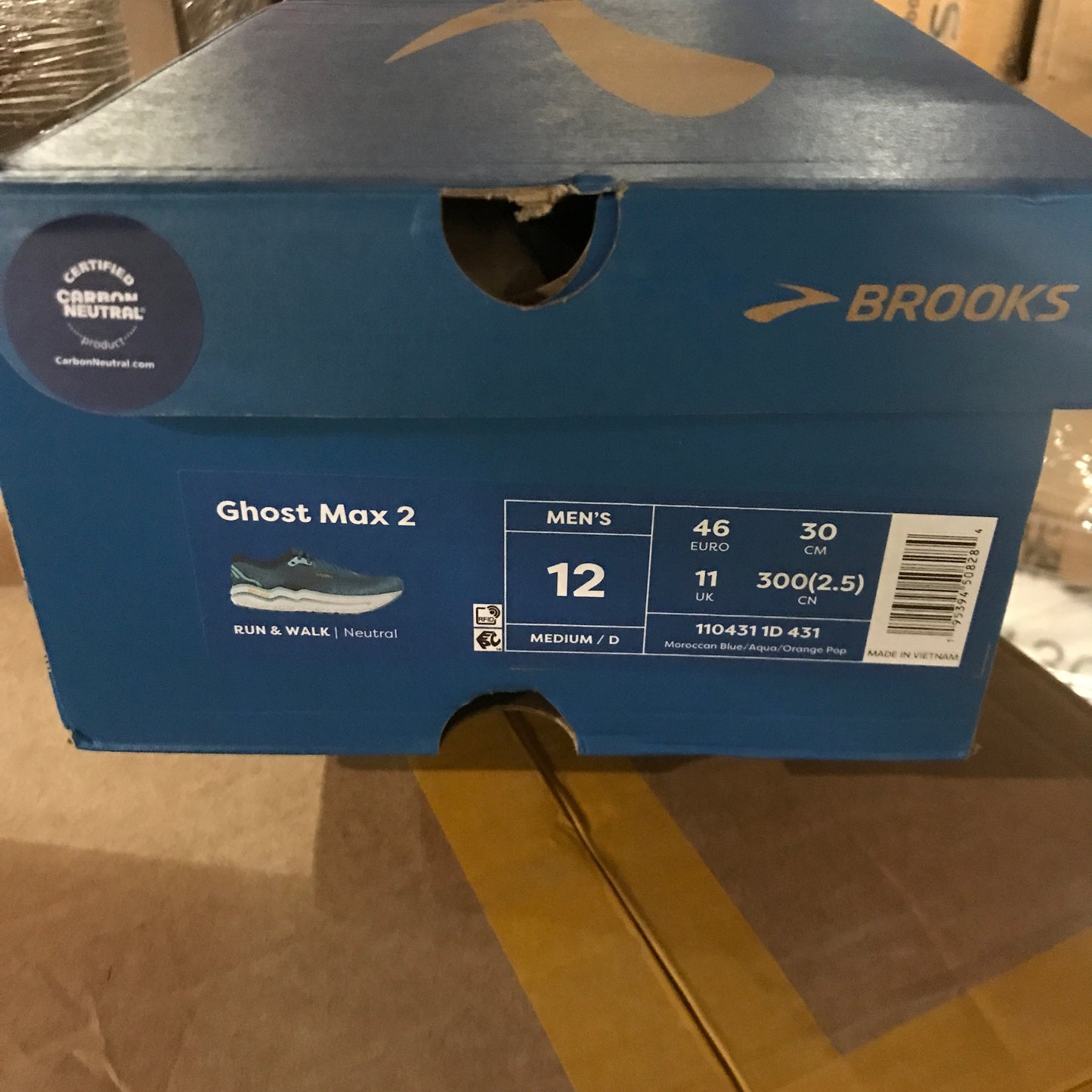Brooks Men’s Ghost Max 2 Neutral Running & Walking Shoe - Moroccan Blue/Aqua/Orange Pop