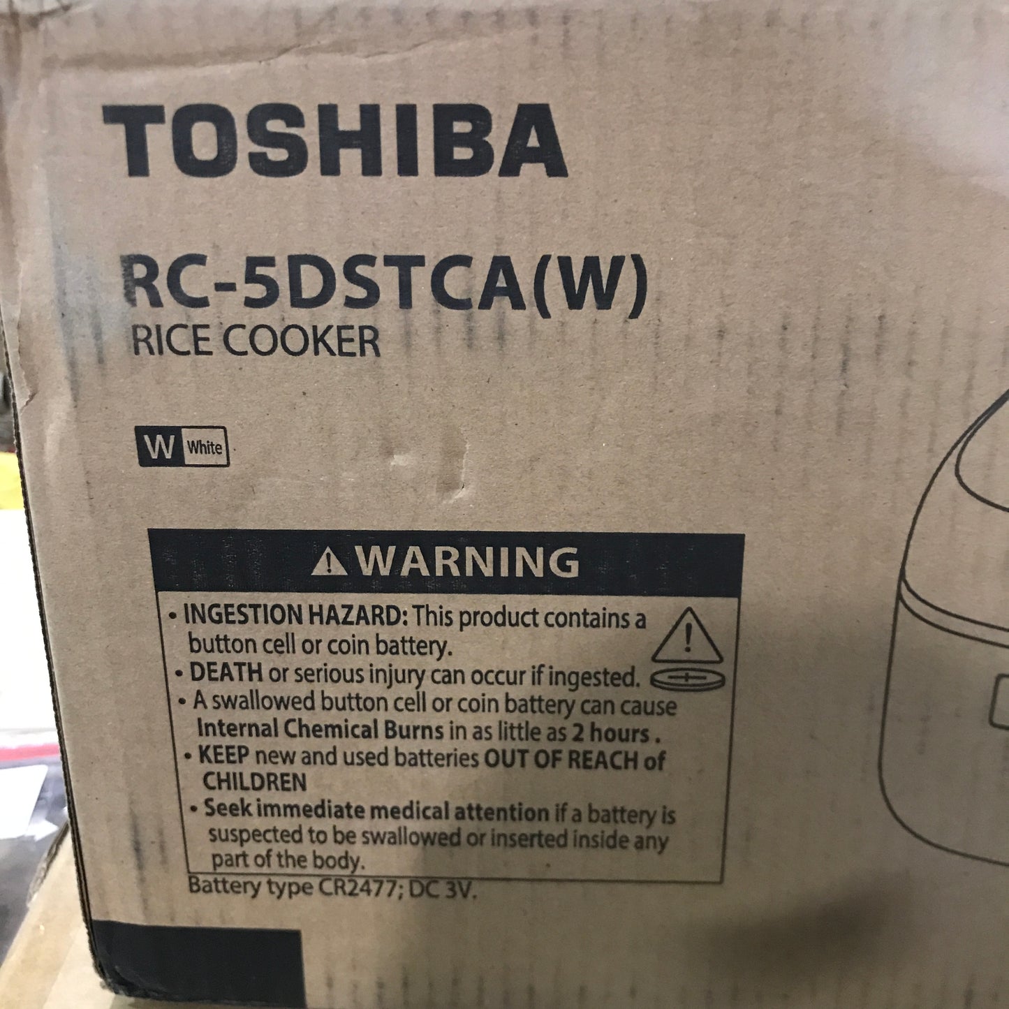 TOSHIBA Rice Cooker Small 3 Cup with LCD Display - White