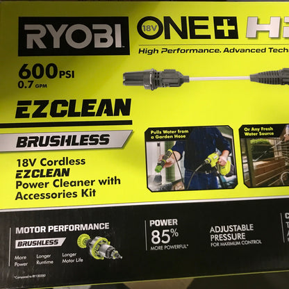 RYOBI 18V ONE+ HP Brushless 600 PSI Cordless Battery Power Cleaner Kit with 4.0 Ah Battery and Charger