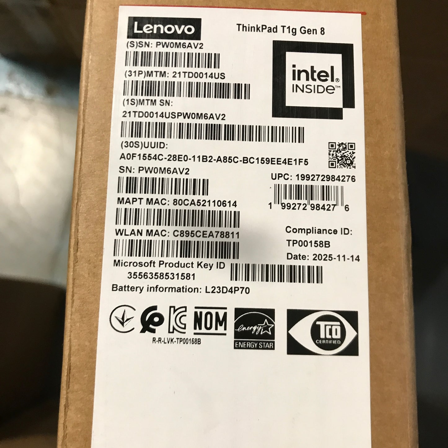 Lenovo ThinkPad T1g Gen 8 Intel (16")