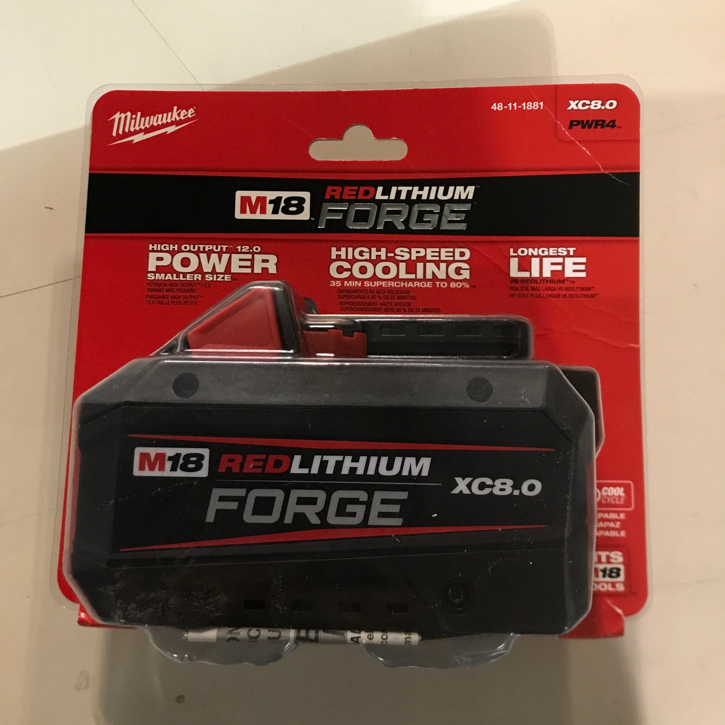 Milwaukee Tool 18V M18 Lithium-Ion Extended Capacity (XC) 8.0 Ah REDLITHIUM FORGE Battery