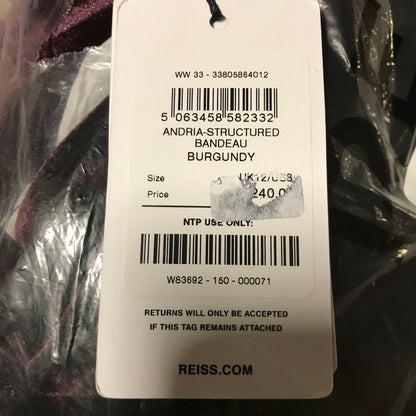 Reiss Andria Velvet Drape Strapless Jumpsuit in Burgundy