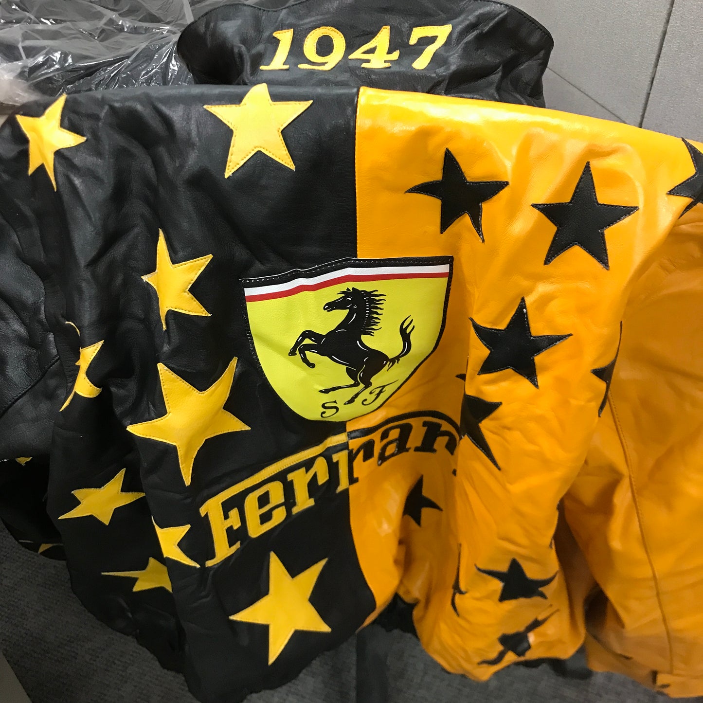 Vintage Ferrari Racing Leather Jacket - Black/Yellow
