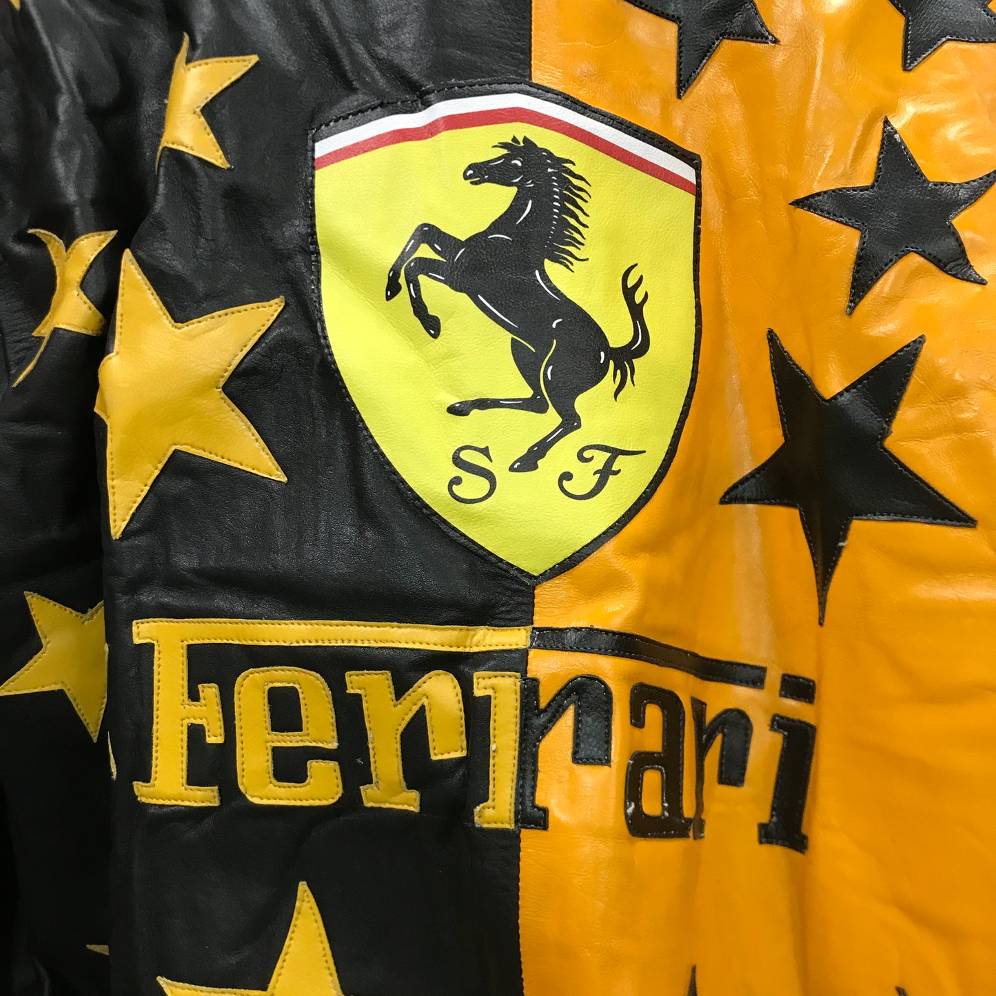 Vintage Ferrari Racing Leather Jacket - Black/Yellow