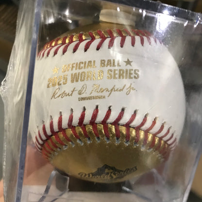 Rawlings 2025 Official World Series Gold Dueling Baseball in Cube - Toronto Blue Jays vs. LA Dodgers
