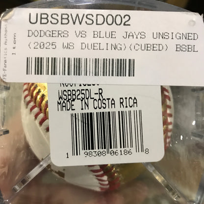 Rawlings 2025 Official World Series Gold Dueling Baseball in Cube - Toronto Blue Jays vs. LA Dodgers