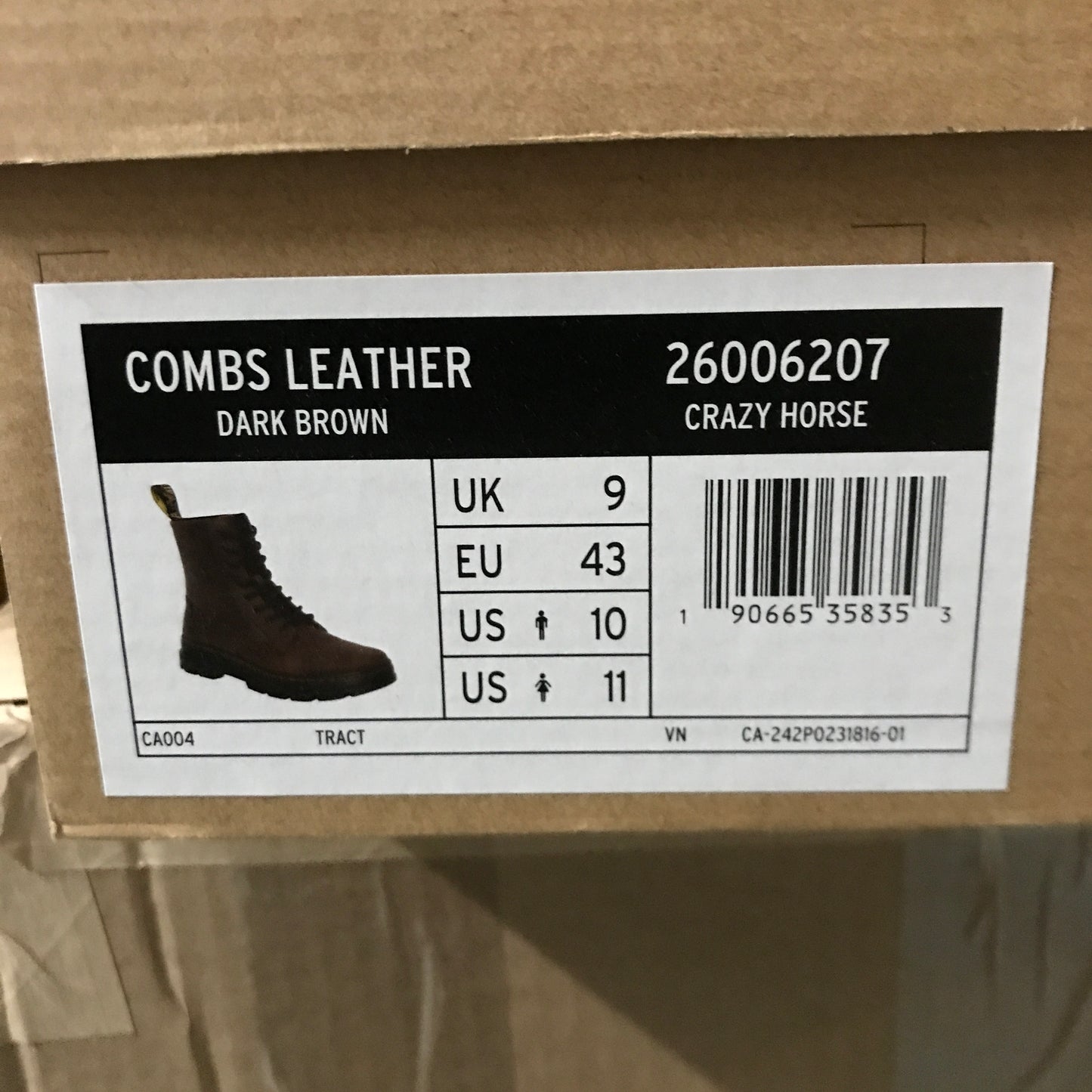 Dr. Martens Combs Crazy Horse Leather Casual Boots - Brown