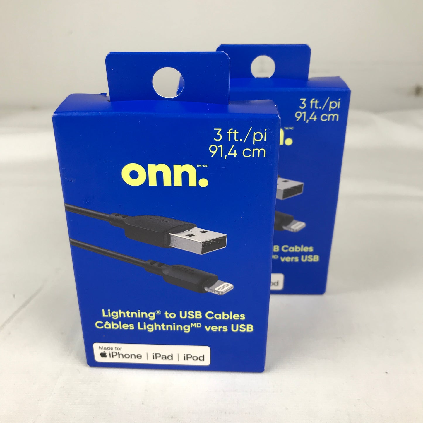 onn 3 FT/0.9 m Lightning to USB Cable - 2 Pack