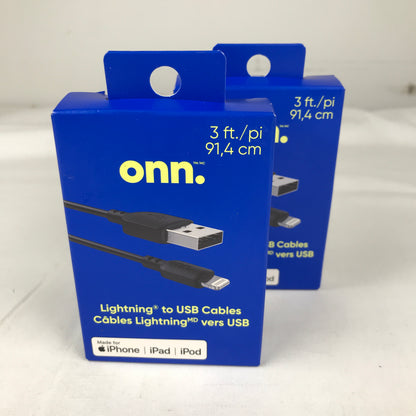 onn 3 FT/0.9 m Lightning to USB Cable - 2 Pack