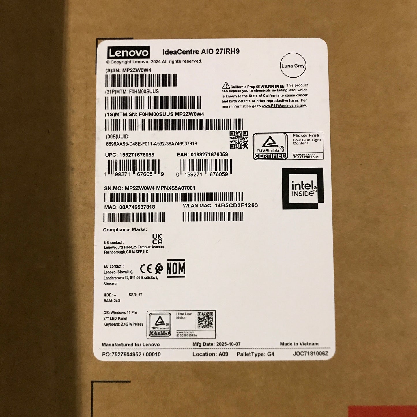 Lenovo IdeaCentre AIO 27IRH9 - Luna Gray (F0HM00SUUS)