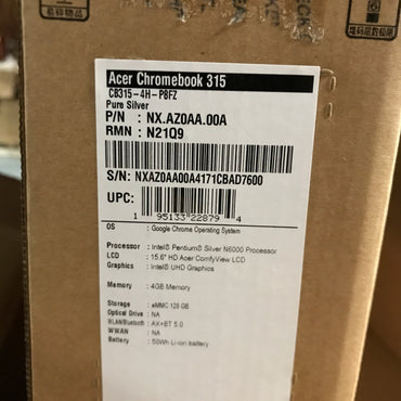 Acer Chromebook 315 - Silver (Intel Pentium N6000, 4GB RAM, 128GB eMMC)