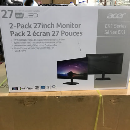 Acer EK271 Frameless Office Gaming Monitor - 2 Pack
