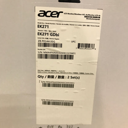 Acer EK271 Frameless Office Gaming Monitor - 2 Pack