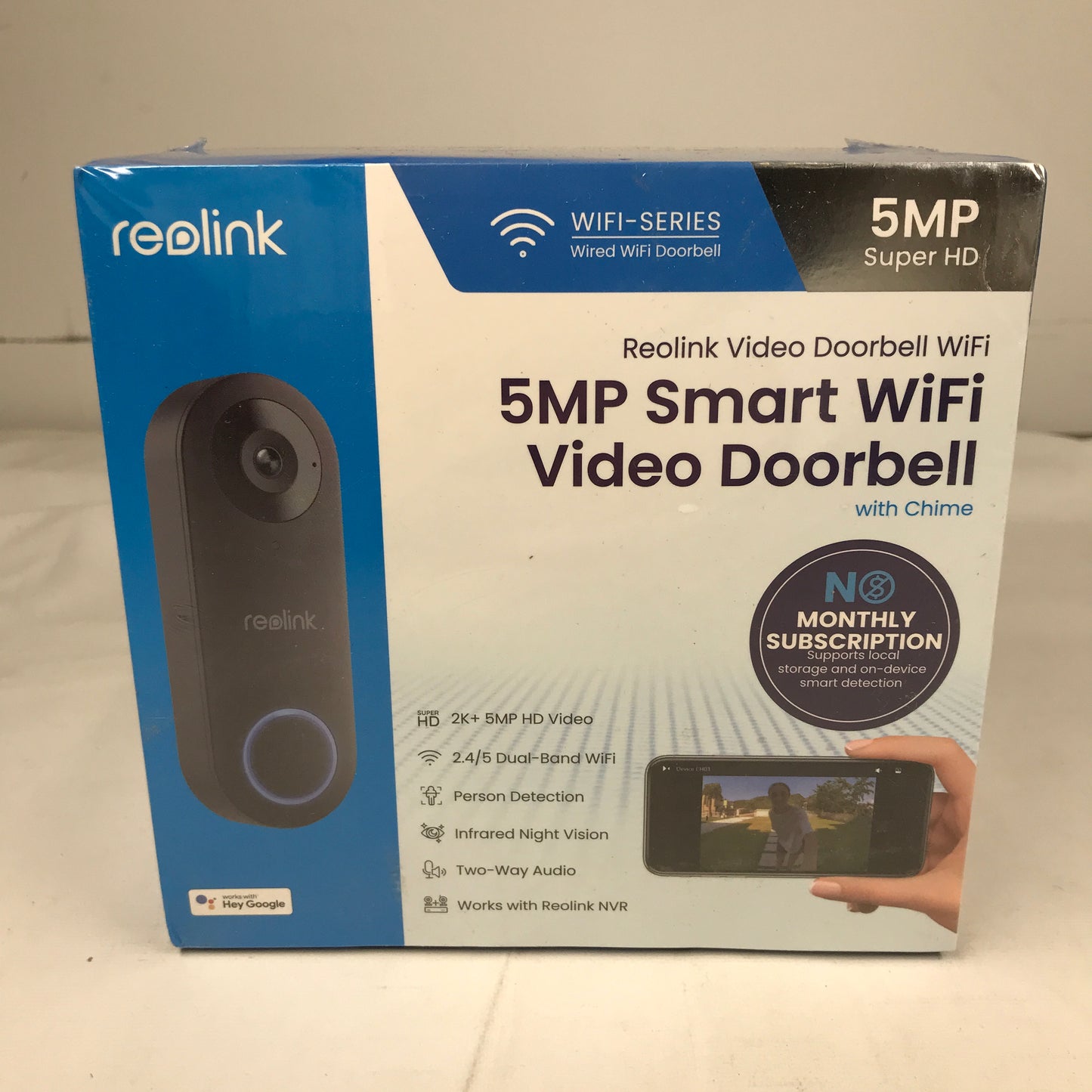 Reolink Video Doorbell WiFi - 5MP Smart Wifi Video Doorbell with Chime
