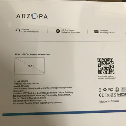 ARZOPA Portable Monitor 15.6'' FHD 1080P Kickstand